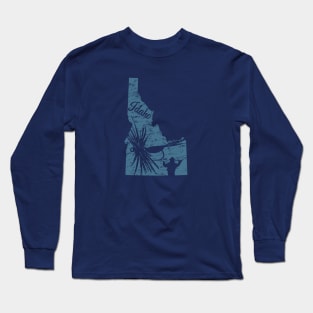 Idaho Distressed Fly Fishing State Map Long Sleeve T-Shirt